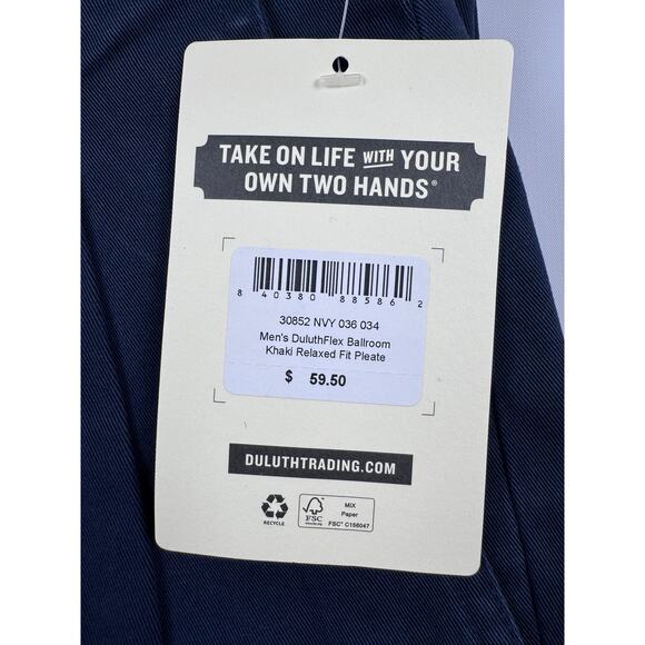 DuluthFlex Ballroom Khaki Pleated Pants – 36x34, Navy, New - Picture 9 of 10